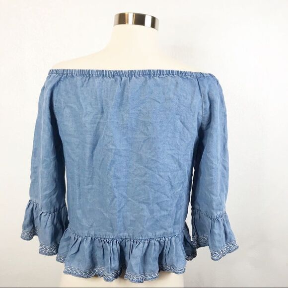 Walter Baker Womens Torrence Off The Shoulder Top Size XS Blue Chambray - Picture 5 of 7